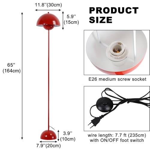 Image of Mid-Century Modern Metal Bud Floor Lamp for Home and Office, Rust Red