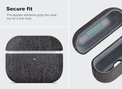 Image of Haobobro Handmade Case - for AirPods Pro 3 Case Cover - Selected Skin-Friendly Vegan Leather, Woolen Fabric Cloth Style, Drop Protective Hard Cover for AirPods Pro 3rd Generation Earbuds - Black