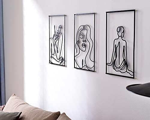 Adzt’s Black Steel Wall Artwork Fashionable Decor 3 Set, 0.12 Inch Thicker Steel Minimalist Wall Artwork, Girls Room Wall Decor, Fashionable Summary Feminine Physique Single Line Wall Sculptures, Black Accent Decor for Bed room and Residing Room