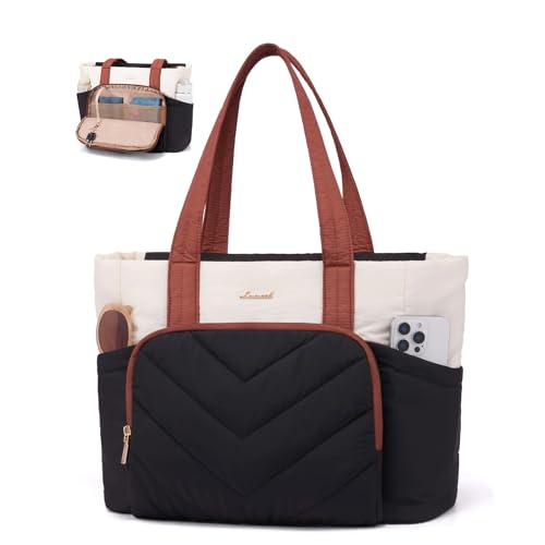 LOVEVOOK Tote Bag for Women, V-Quilted Puffer Tote Bag with Zipper, Large Puffy Shoulder Purse for Work Travel Nurse Teacher