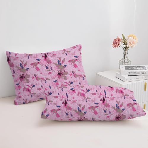 Image of LINENWALAS Printed Cotton Quilted Pillow Cover - Set of 4 | Ultra-Soft, Cooling & Breathable | Skin & Hair Friendly |Zipper Closure | Sweat-Absorbent & Hypoallergenic (18x28 Inches, Pink Paradise)