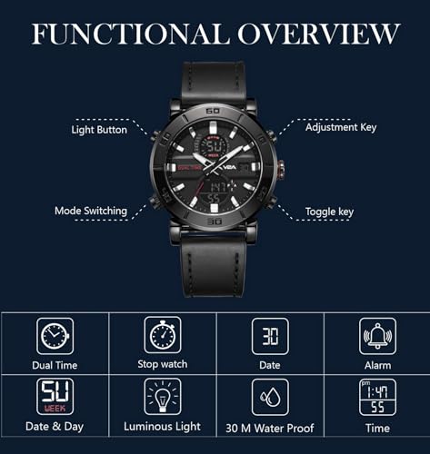 Image of V2A Alloy Case and Genuine Leather Band Analog Digital Fashion Watch for Men Men's Watch | Gifts for Men