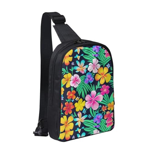 Colorful Flowers Adjustable Strap Large Capacity Double Layer Crossbody Chest Bag 7.7x2.4x11.8in For Camping Travel Daily Leisure Activities