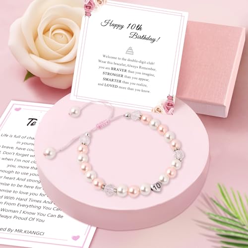 Birthday Gifts for Girls Bracelets, Beaded Bracelets as 1 3 4 5 6 7 8 9 10 11 Year Old Girl Birthday Girls Presents, Adjustable Pearl Bracelet with Letter as Birthdays Girl for Daughter Niece4
