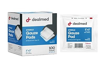 Dealmed 3’’ x 3’’ Sterile Gauze Pads (100 Count) Disposable and Individually Wrapped Medical Gauze Pads, Wound Care Product for First Aid Kit and Medical Facilities (Pack of 1)