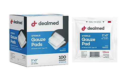 Image of Dealmed 3’’ x 3’’ Sterile Gauze Pads (100 Count) Disposable and Individually Wrapped Medical Gauze Pads, Wound Care Product for First Aid Kit and Medical Facilities (Pack of 1)