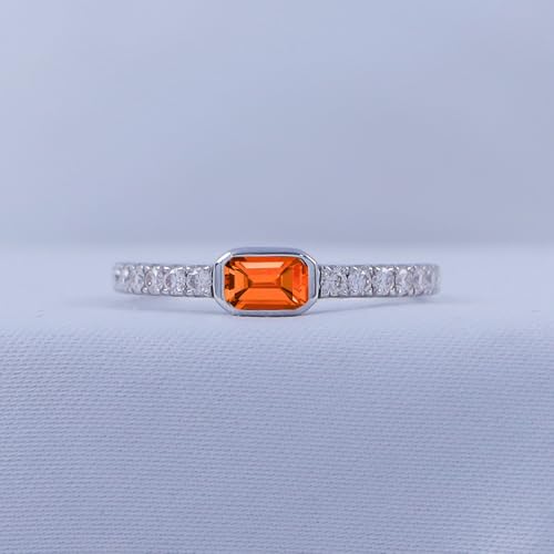 Emerald Cut Simulated Birthstone & Round 1/3 Cttw Lab Created Moissanite Bezel Set Stackable Wedding Ring Band for Women In 14K Gold Plated Sterling Silver4