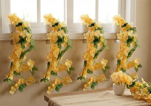 Image of Dekorly Premium Artificial Hanging Garland with Pot - 100cm Vine, 10cm Decorative Pot for Table, Best for Gifting and Decoration (4, Yellow)