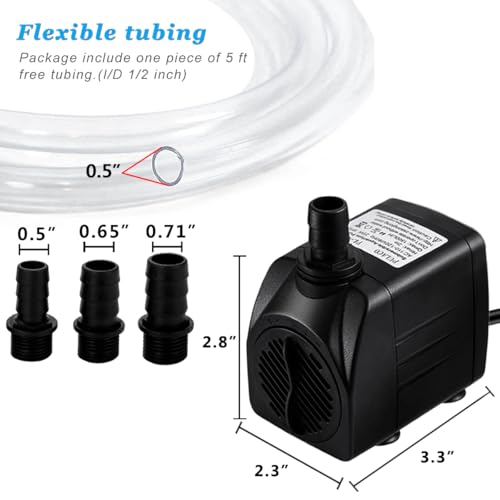 image for PULACO 400GPH Submersible Pump with 5 ft Tubing, (1500L/H 25W) durable