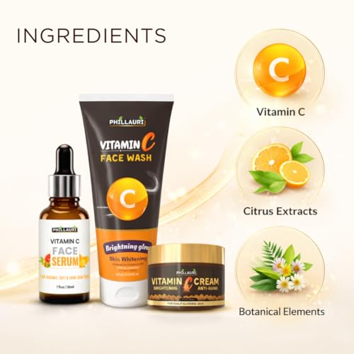 Image of Vitamin C Skin Care Combo | Face Wash Face Serum Facee Cream | Reduces Dark Spot | for Daily Care Routine | All Skin Types | for Men and Women