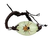 Handmade Real Insect Horned Spider Bracelets for Men, Glow in The Dark Real Bug Bracelets for Women Luminous Spider in Resin Charm Bracelet Braided Rope String Wrap Bracelet Halloween Birthday Gifts