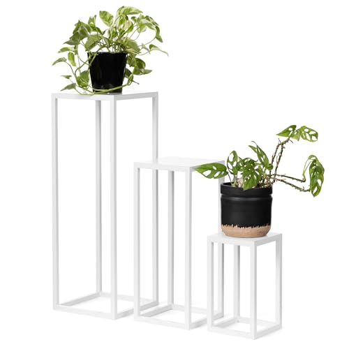 LAMO Manufaktur Set di 3 supporti per piante 28/48/68 cm - Porta fiori in metallo bianco | Portavasi da interno design moderno, tavolino per sculture e decorazioni | Mobile tavolino per piante