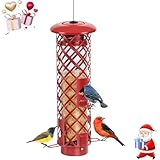 Squirrel Proof Bird Feeders for Outdoors Hanging, Metal Mesh Bird Feeder with Weight Activated,Hanging Tube Wild Bird Feeders Large Birdhouse with 3LB Capacity for Finch, Blue Jay Woodpecker