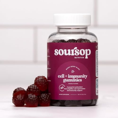 Image of Soursop Graviola Gummies - Sugar Free Soursop Gummies with Vitamin C, Zinc - Digestive Aid, Immune Support & Antioxidants - Made from Soursop Leaves - Sour SOP Supplement for Adults - (Berry 1-Pack)