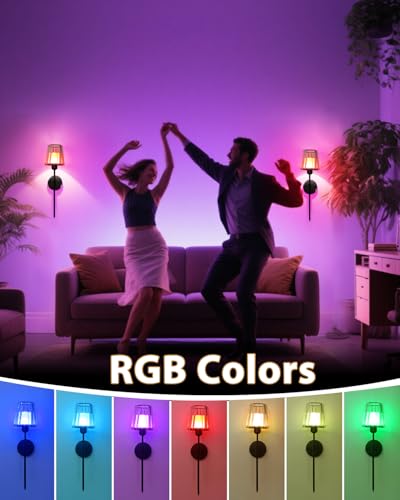 Image of Adetu 23 inch Crystal Battery Operated Wall Sconce Set of 2 | Black Rechargeable Wall Sconce with 10000mAh Magnetic Bulbs, RGB Dimmable Wireless Wall Lamp for Bedroom Living Room