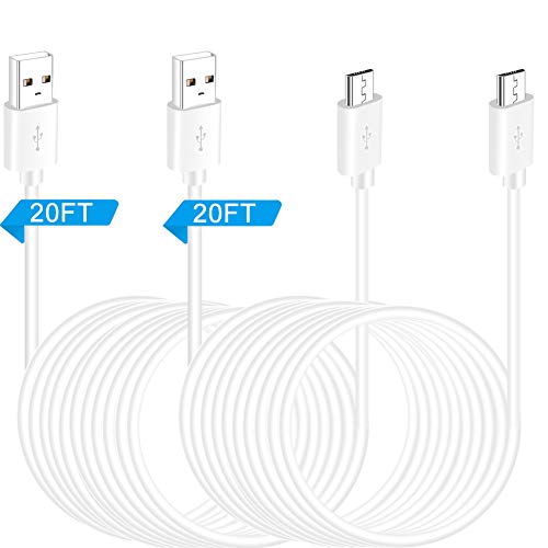 SIOCEN 2Pack 20FT Power Extension Cable for WyzeCam, Yi Camera, Oculus Go, Echo Dot Kid Edition, Netvue, Nest Cam, Arlo Pro Q, Blink, Furbo Dog and Home Smart Security Camera Charging Cord