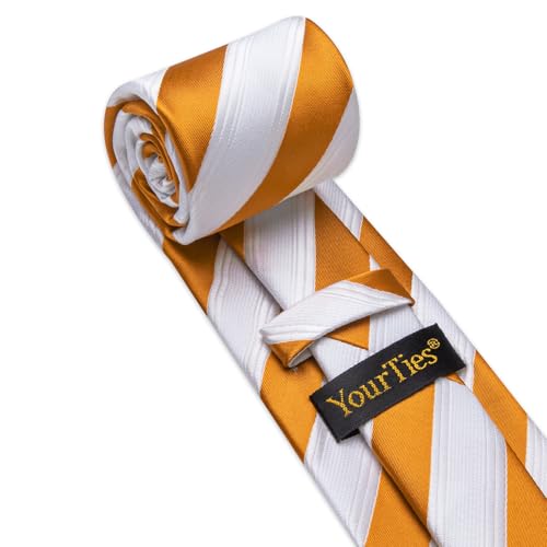 Image of YourTies Striped Ties for Men Classic Woven Silk Necktie with Handkerchief Cufflinks Set Formal Business Party Wedding