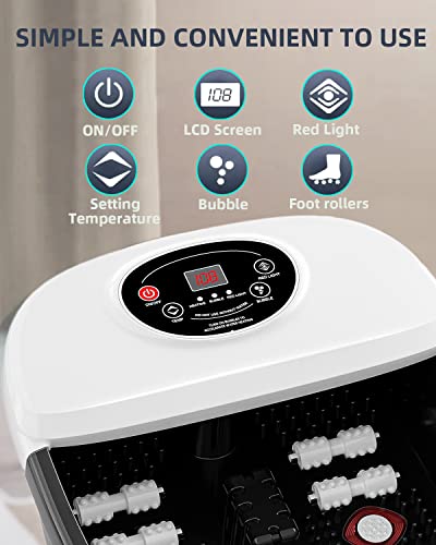 Image of RIGHTMELL Foot Bath Spa with Heat, Pedicure Massager Foot Soaking Tub-Bubbles Pumice Stone Digital Temperature Control Red Light with Ergonomic Massage Rollers