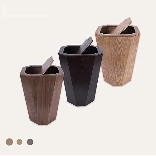 Papelera de madera para exteriores rectangular con tapa color marron claro 7