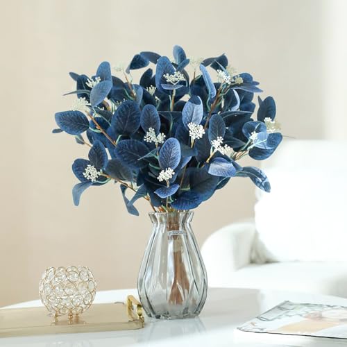Image of TIED RIBBONS Pack of 6 Artificial Eucalyptus Flowers Bunches (Blue, 19.6 Inch) - for Vase Pot Home Decor Home Decor Living Room Side Table Centerpiece (Vase not Included)