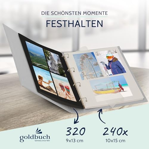 goldbuch 37919 Foto Ringbuch, Bella Vista, Foto Album 26 x 32 cm, Fotobuch Ordner aus Leinen, Fotoordner zum Selbstgestalten und Befüllen, Format DIN A4, ideal für Reise & Urlaub, Hellgrau