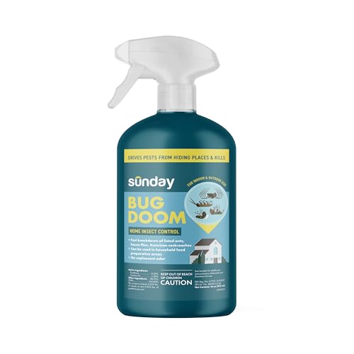 Sunday Bug Doom Home Insect Barrier Spray - Indoor Insect Spray with Botanically Derived Pyrethrin - Kills Ants Spiders Cockroaches & More - 16 Fl Oz