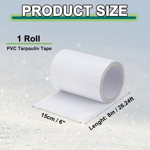 Image of PATIKIL Awning Repair Tape 6 inch x 26ft Waterproof Canvas Tape High Adhesive Tear Repair Patch Kit for PVC Tarpaulin Tent Awning Fabric RV Sail Boat Cover, White