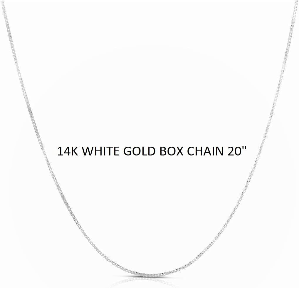14K White Gold Box Chain Necklace, 0.5mm width 20in length