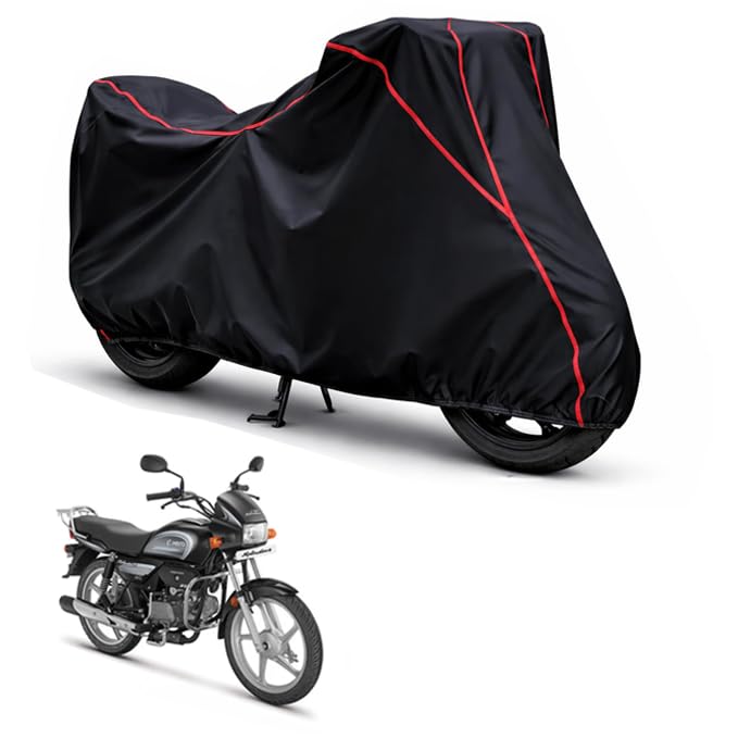 Image of Daxo Waterproof Bike Cover for Hero Splendor Plus | Heavy Duty Dustproof, & Heat Resistant, Outdoor Indoor Protection | Universal Fit for All Bike & Scooty | Black Red Piping | Splendor Bike Cover