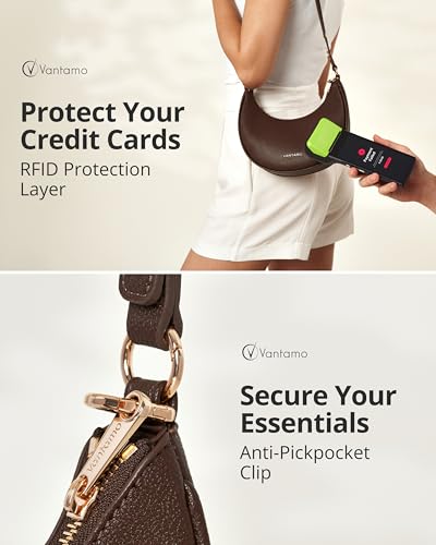 Vantamo Crescent Bags For Women with RFID Protection, Half Moon Clutch Purses for Women with Anti-Theft Clip for Extra Safety - Image 6