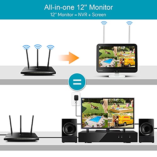 Pinfocal Security Camera System Wireless, 4Pcs 2K Outdoor Wifi Ip Security Camera With Spotlight, Long-Range Wifi, 2-Way Audio, 8Ch All-In-One Nvr With 12'' Ips Hd Monitor, 1Tb Hdd For 24/7 Recording #TOP3