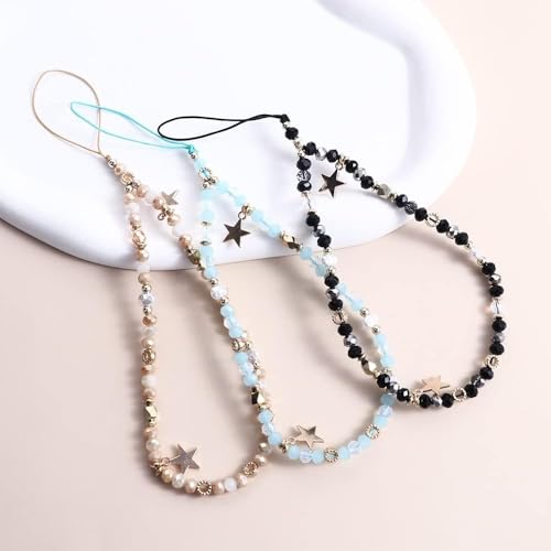 PurYupearl Five-Pointed Star Pendant Beaded Phones Chain,Cute Phone Charms Beaded Phones Strap Romantic Mobile Phone Strap Detachable Lanyard,Décor,Cell Phones Charms (Black)