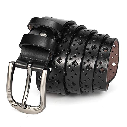 Women's Leather Belt For Dress Jeans Pants Ladies Girls Waist Belt Alloy Buckle (M(Fit Waist Size 34"-37"), A(1.26" Width):Black) #TOP3