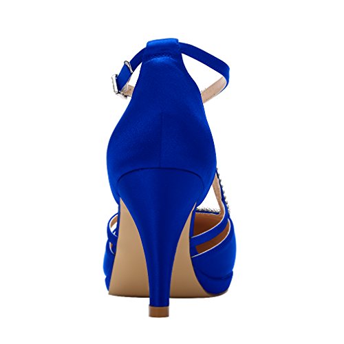 Image of ERIJUNOR Women Comfort Low Heel Closed-Toe Ankle Strap Platform Satin Bridal Wedding Shoes