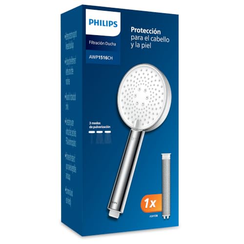 Philips Alcachofa de ducha con filtro, elimina eficazmente el cloro y otras partículas grandes, tres modos de pulverización, diseño de mejora de presión, capacidad de filtrado de 1 mes