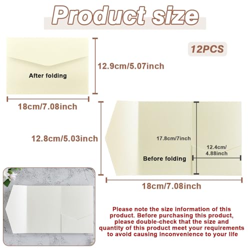 WYAN 12 Stück Elfenbeinweiß Umschlag, Hochzeit Einladungspapier, Tri-Fold Brautpartys Hochzeiten Einladungskarten für Geburtstag, Graduierung, Party, Hochzeit Brautdusche Geburtstag Dankeskarte