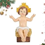 Baby Jesus Figur Leuchtend - Weihnachtskrippe Sammlerstück | Dekoration für Haus Büro Gottesdienstraum | Jesuskind Figur mit Glasabdeckung | Harz Krippenfigur für Weihnachten und Feiertage