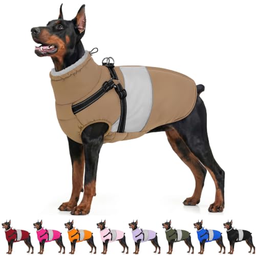 Image of AOFITEE Dog Coat Large Dog Winter Coat Waterproof Dogs Jacket with Harness