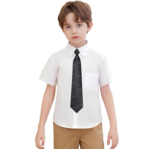 Image of Hi-Tie Boys Tie Pre-Tied Pocket Square Set Adjustable Kids Neckties Age 7-11 Years School UniForm Graduation