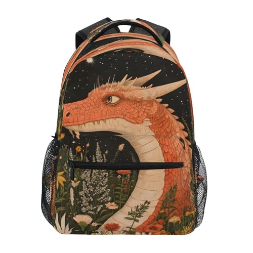 Dragon Flower Moon Backpack for School Boys Girls Adults Kids Bookbag Laptop Bag 18L