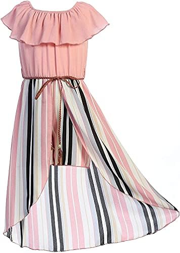 Big Girls Off Shoulder High Low Maxi Split Skirt Romper Casual Dress Summer Birthday Jumpsuits USA 2142 Blush Size 12