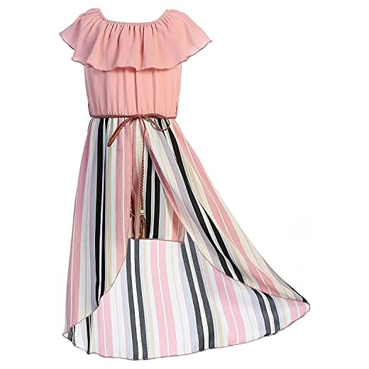 Big Girls Off Shoulder High Low Maxi Split Skirt Romper Casual Dress Summer Birthday Jumpsuits USA 2142 Blush Size 14
