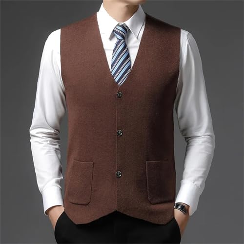 Solid Sweater Sleeveless Tank Men V-neck Button Pocket Patchwork Thickened Warm Golden Velvet Cardigan Vest Top3