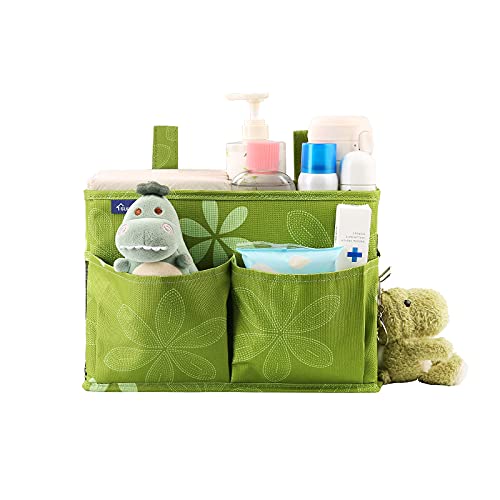 Image of Surblue Bedside Caddy Hanging Organizer Storage Bag for Bunk and Hospital Beds, College Dorm Rooms, Baby Rails, Camp Chairs, Wheelchair - 4 Pockets, 2 Hooks (Flower)