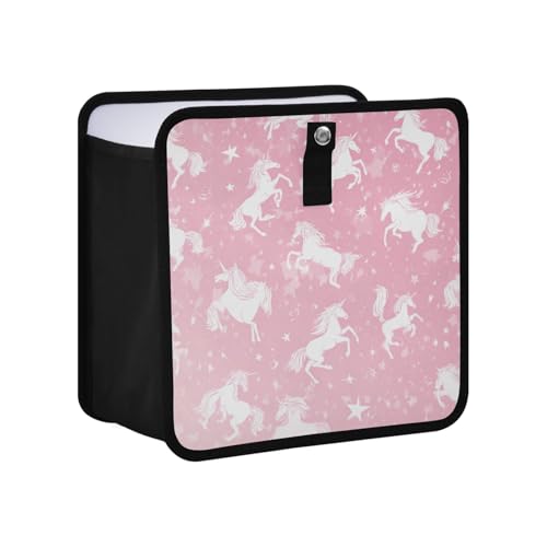 Image of Car Trash Can Organizer Bin with Adjustable Strap for Back Front Seat Console Waterproof Leakproof Collapsible Portable 8.66 Inch Pink Unicorns Silhouette and Stars
