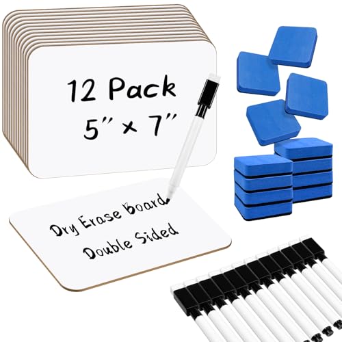 12-Pack Dry Erase Boards 5" x 7" Double-Sided Mini Whiteboard Set – Includes Markers & Erasers – Perfect for Students, Teachers, and Classroom Use by WEIZHEN - Used condition - CA$28.51
