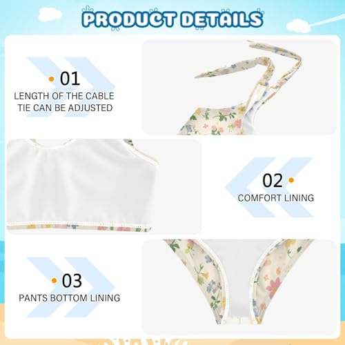 KLL Beautiful Vintage Pattern Bouquets Girls 2 Piece Bikini Sets Beach Bathing Suit Swimming Suits Cute Shoulder Strap4