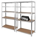 Harbour Housewares 5-Tier Steel Garage Shelving Units Set - Galvanised - 2 Pack Heavy Duty Free Standing Industrial Shed Storage Racking Shelves | Boltless Assembly | 875kg Capacity | 90 x 40 x 180cm