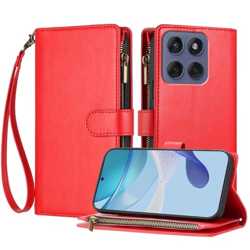 Étui compatible avec Motorola Edge 30 rouge portefeuille cuir