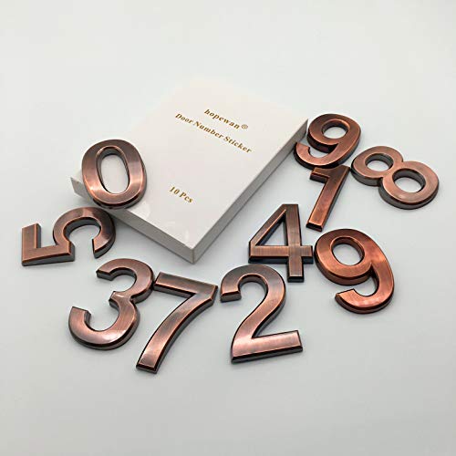 Image of Mailbox Numbers for Outside, Door Number Stickers for Address Sign, Raised 3D Style, Bronze Plated, 2-3 /4IN High, Pack of 1 Set, Set of 10 Pcs. (2.75 inch 10 Pack (0-9）, Bronze)